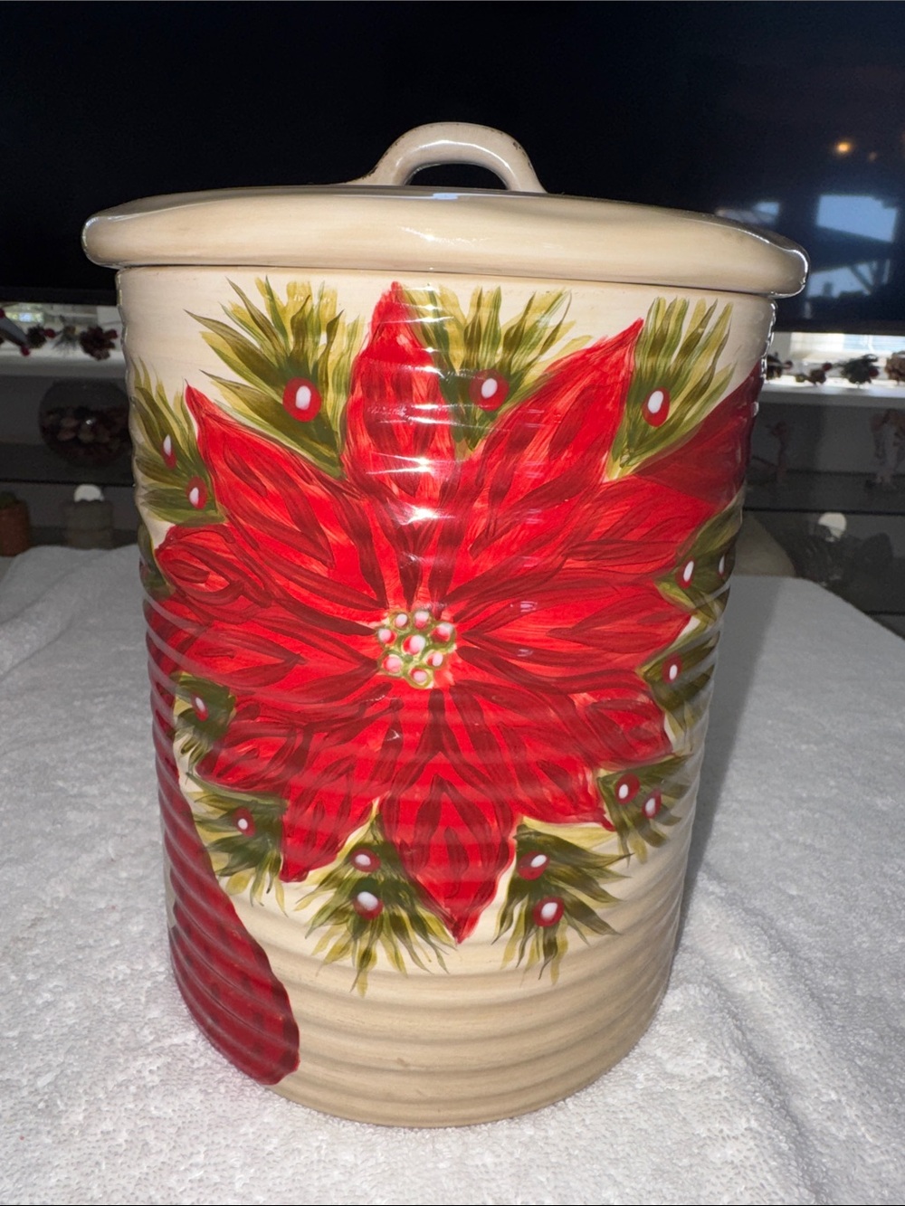 Darío Farrucci Festive Red Poinsettia Ceramic Holiday Canister